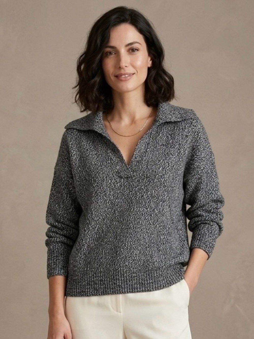 Lorena Antoniazzi Grey Marled Knit Polo Sweater
Italian Wool Blend Collared 42